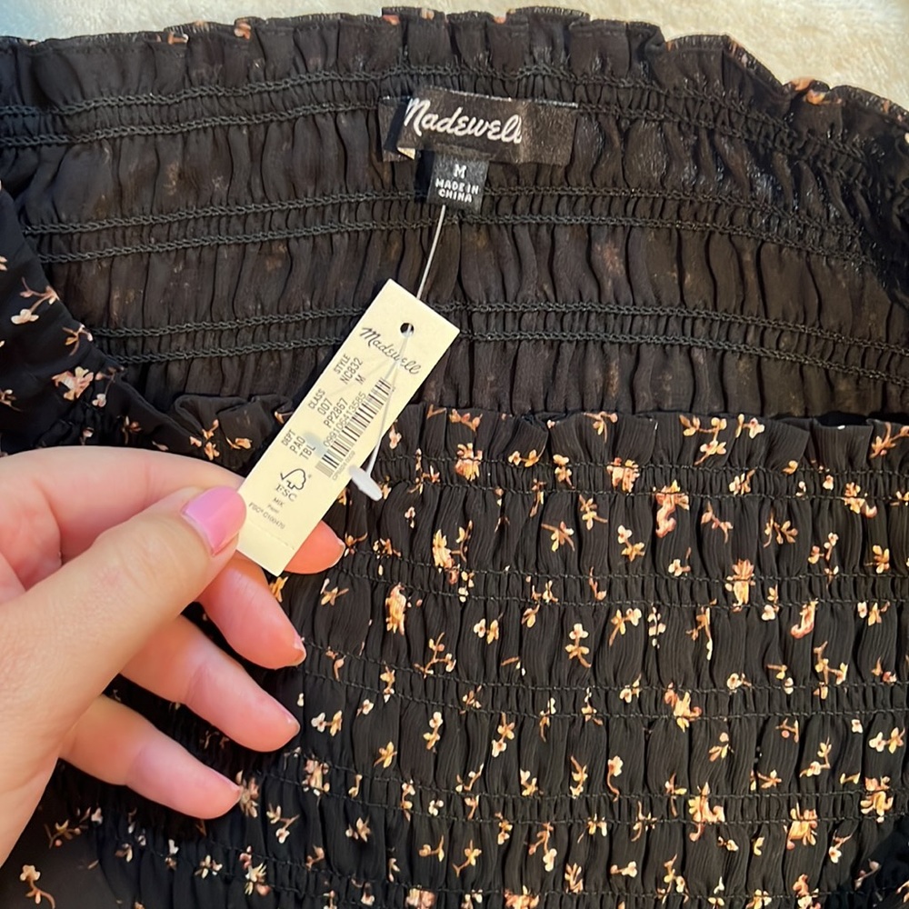 NWT Madewell (Re)sourced Georgette Lucie Bubble-Sleeve Smocked Top in Stem - Picture 5 of 6
